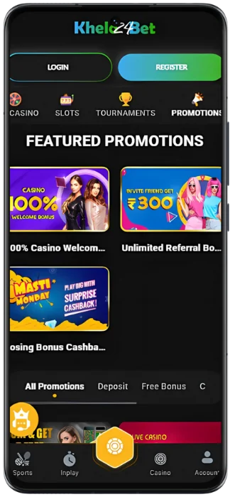Khelo24Bet Screenshot of active promotions